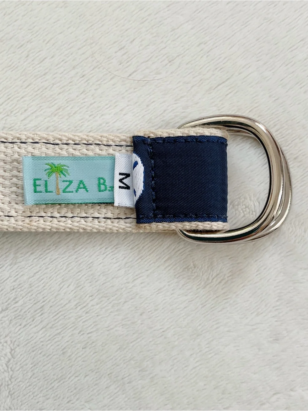 Eliza B. Navy Sand Dollar D-Ring Canvas Belt Size M Made in USA